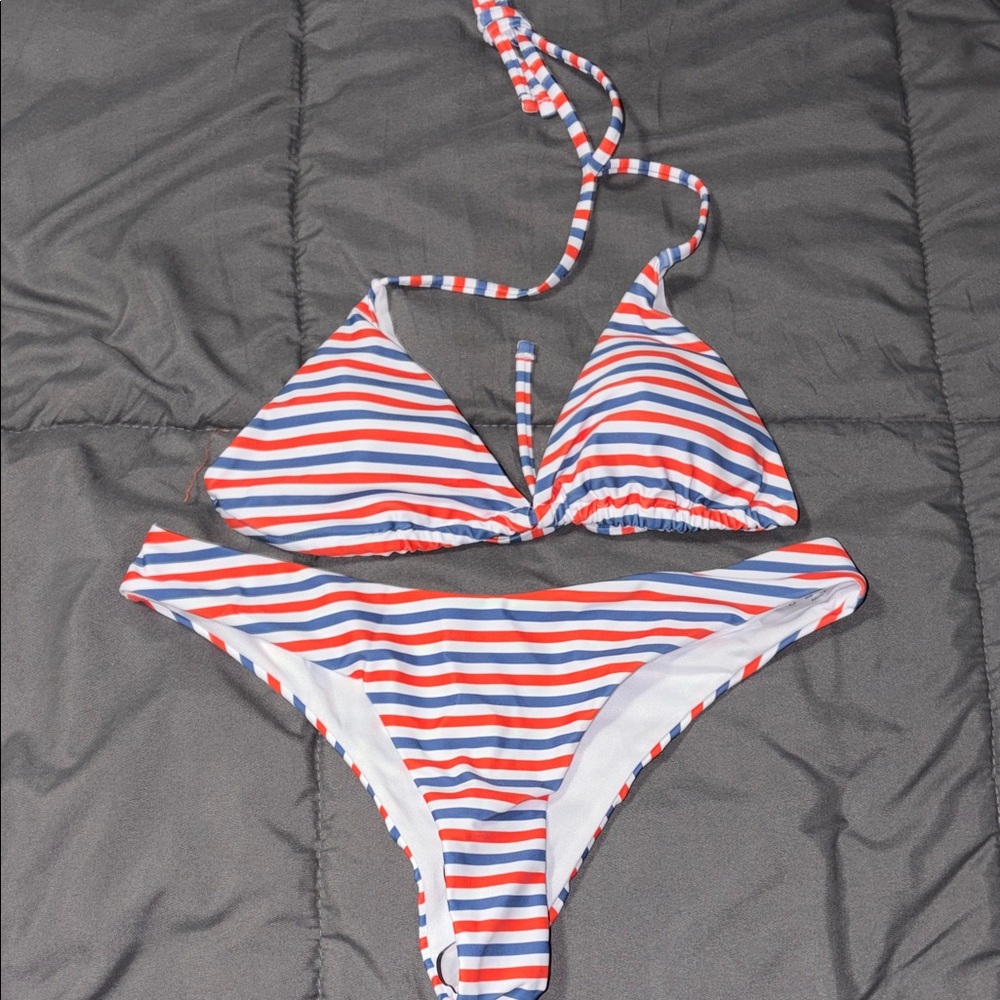 Striped Bikini Set with Sheer tank